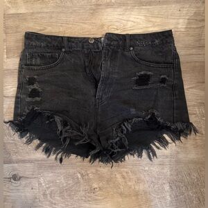 Distressed Black Denim Shorts